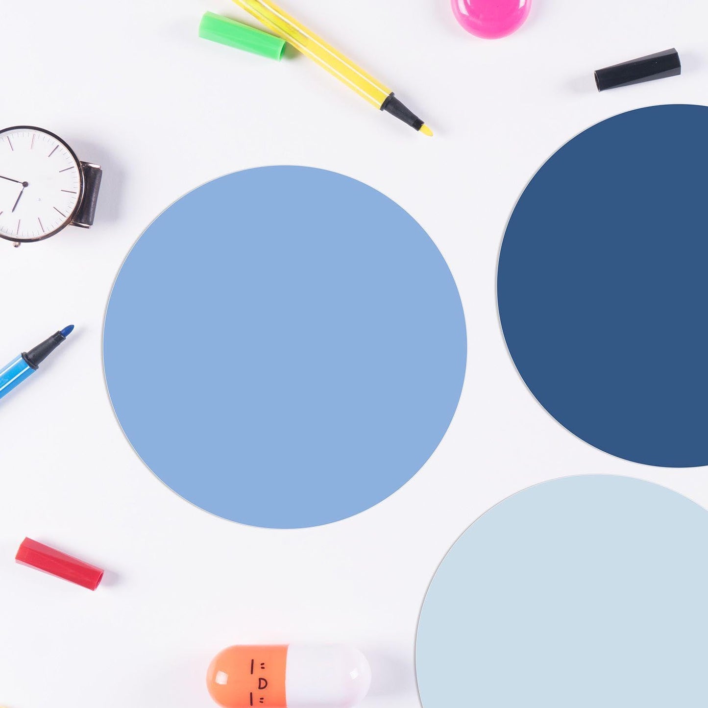 Lincia 24 Pack Colorful Dry Erase Dots Circles Spots for Classroom Table 10.5 Inch Removable Vinyl Desktop Stickers Spots Wall Decals for 100th Day of School Teacher Students Home (Blue Colors)