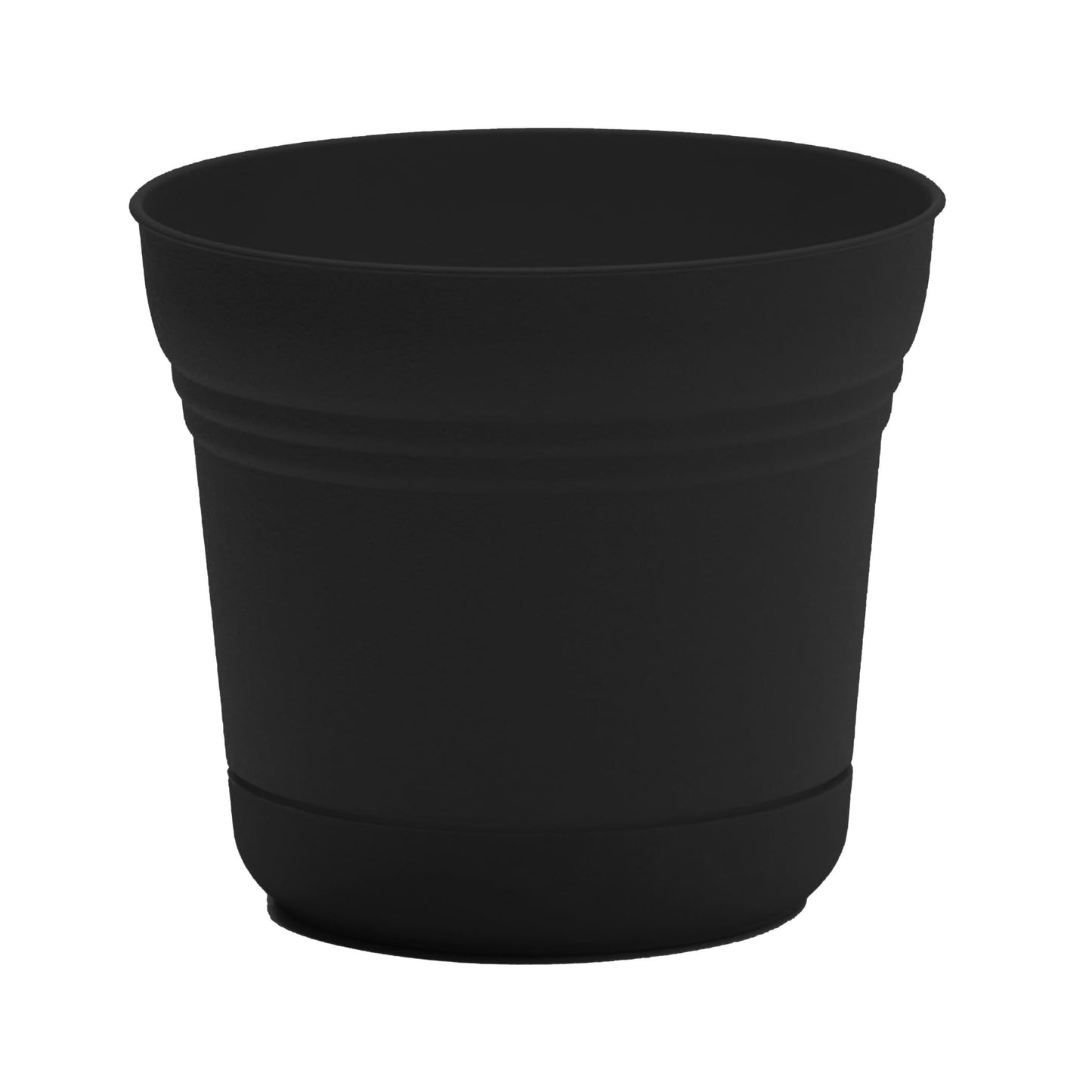 Bloem Saturn 7" Round Plastic Planter - Indoor/Outdoor, Snap-in Saucer & Drainage Holes, Black, 4-Pack