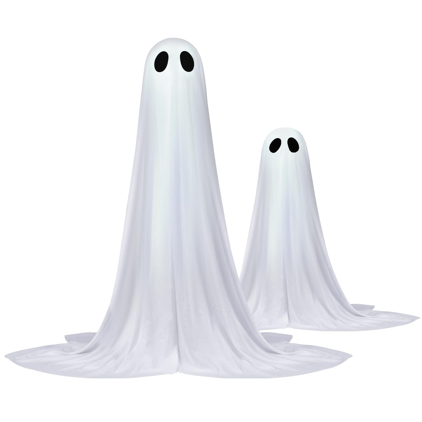 2 Pack Halloween Ghosts Outdoor Spooky Ghost Decorations Outside 36'' & 18'' Tall White Light Timer Function Standing Scary Light Up Ghost Kit for Porch, Courtyard, Party, Haunted Houses (White)