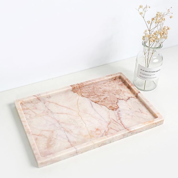 Real Luxurious Natural Marble Vanity Tray Genuine Marble Storage Tray