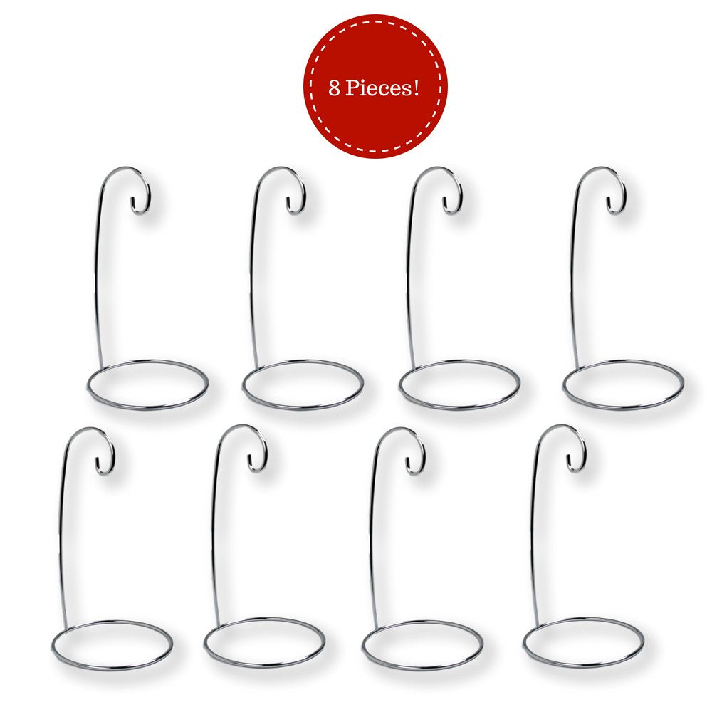 Ornament Display Stand Set of 8 Silver Metal Holders – 9 Inch Decorative Hanger Stands for Christmas Ornaments, Glass Globes, Air Plants, Terrariums, Suncatchers & Keepsakes – Chrome Finish Home Décor