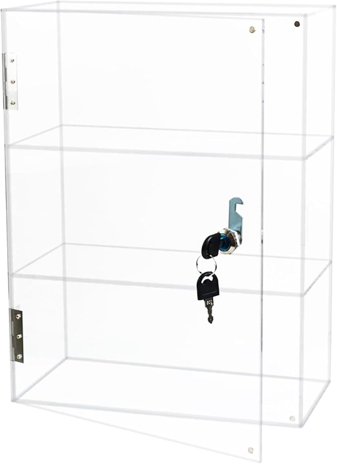 Acrylic Display Case with Lock Key, 3 Shelf Locking Countertop Display Case