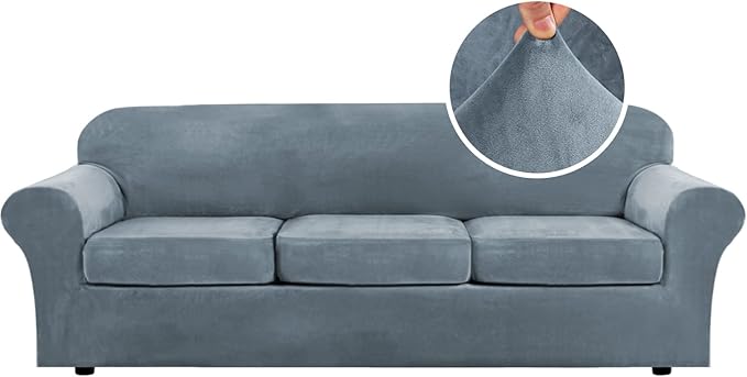 H.VERSAILTEX Velvet 4 Piece High Stretch Sofa Slipcover Cover Furniture