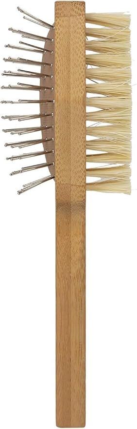 Burt's Bees for Pets Double Sided Pin and Hemp Bristle Dog Brush, Reduces Shedding, Removes Tangles and Loose Hair for All Coat Types, Sustainable Bamboo and Recycled Materials - 2 Pack