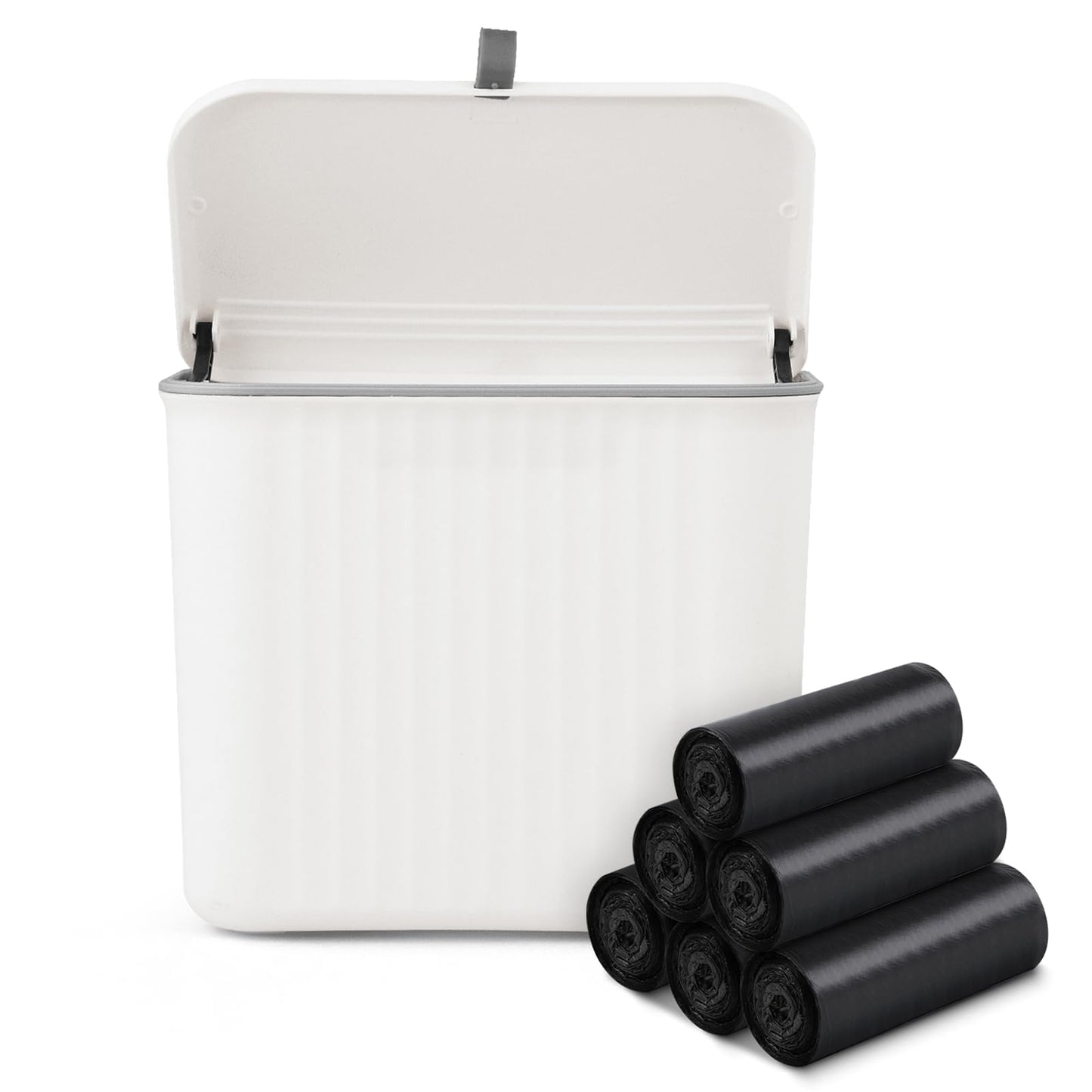 Sanitary Napkin Receptacle,White Plastic Wall Mounted Tampon Disposal Bin with Lid 10x9x6 inches Feminine Hygiene Trash Can for Women Bathroom Home Office Sanitary Waste(with 200pcs Trash Bag)