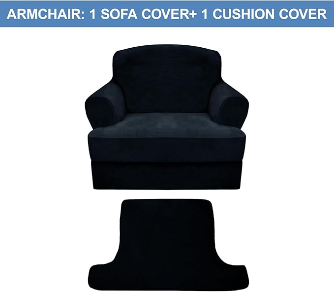 CUCRAF T Cushion Sofa Cover 2 Piece Armchair Slipcovers, Soft Thick Velvet