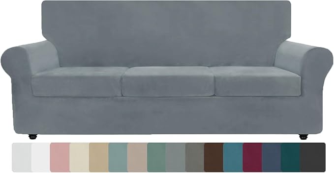 ZNSAYOTX Oversized Velvet Couch Cover 4 Piece Stretch Sofa Covers