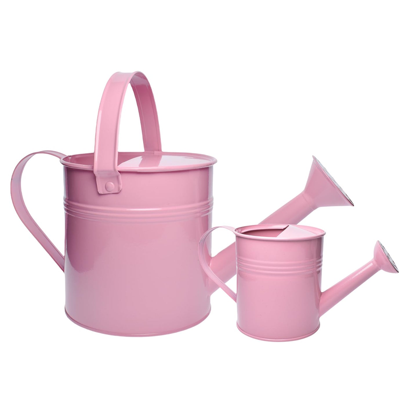 Small Metal Watering Can Set, Pink, 1.2L and 0.23L Garden Cans with Long Spout, Indoor Outdoor Plant Care (Pink)