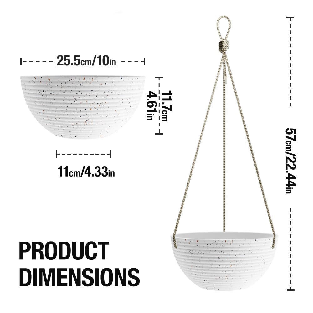 Asnext Line Pattern 10 Inch Hanging Planter for Indoor Outdoor Plants, 2 Pack Round Hanging Pots for Plants (Speckled White)