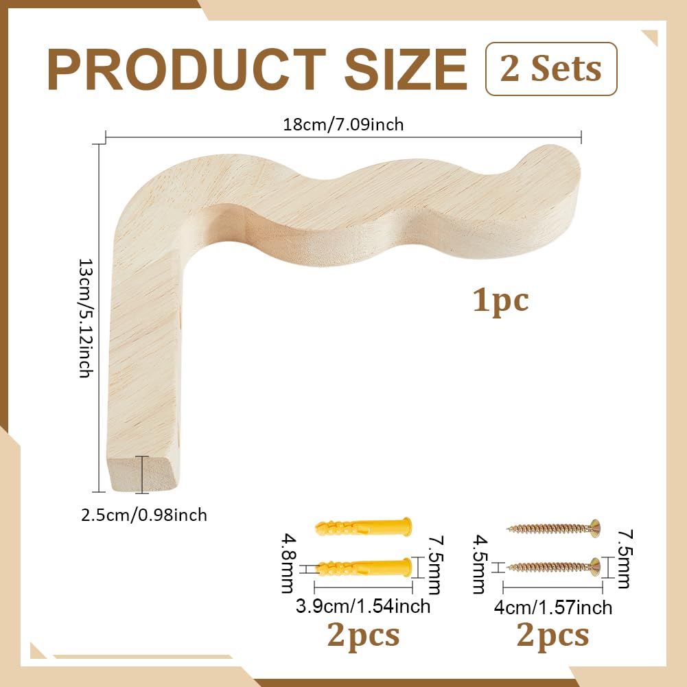 PH PandaHall 2 Sets Wooden Plant Hangers 7 Inch Wave-Shaped Hanging Hook Wall Mount Plants Hanger Indoor Outdoor Hanging Baskets for Wind Chimes Flower Pots Bird Feeders Garden Ornaments