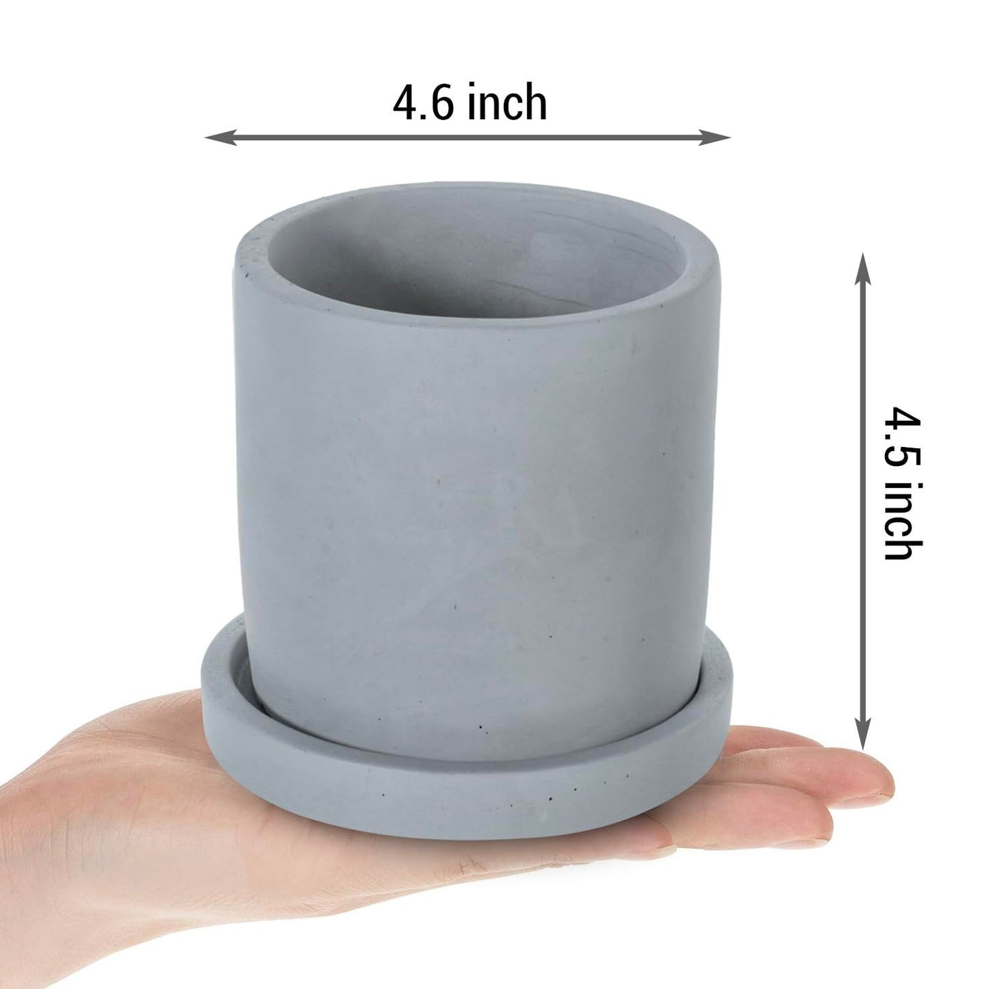 MyGift 4 Inch Unglazed Gray Concrete Planter, Cylindrical Cactus Herb Succulent Planter Pots with Removable Drainage Trays, Set of 4