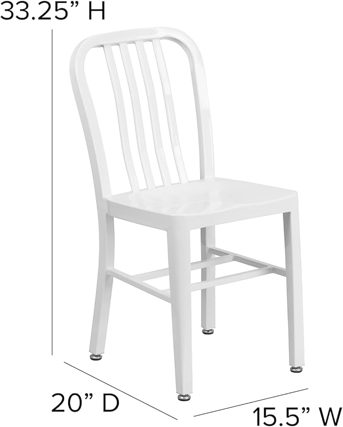 Flash Furniture Commercial Grade White Metal Indoor-Outdoor Chair