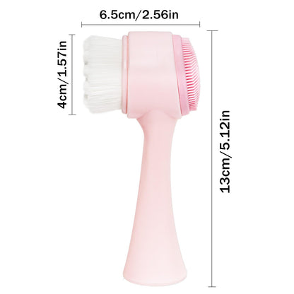 Face Brush 2 in 1, Facial Cleansing Exfoliating Scrubber Brush, Silicone Double Side Manual Face Wash Scrub Brush with Soft Bamboo Charcoal Fiber for Deep Pore Cleansing, Massaging, Skin Care