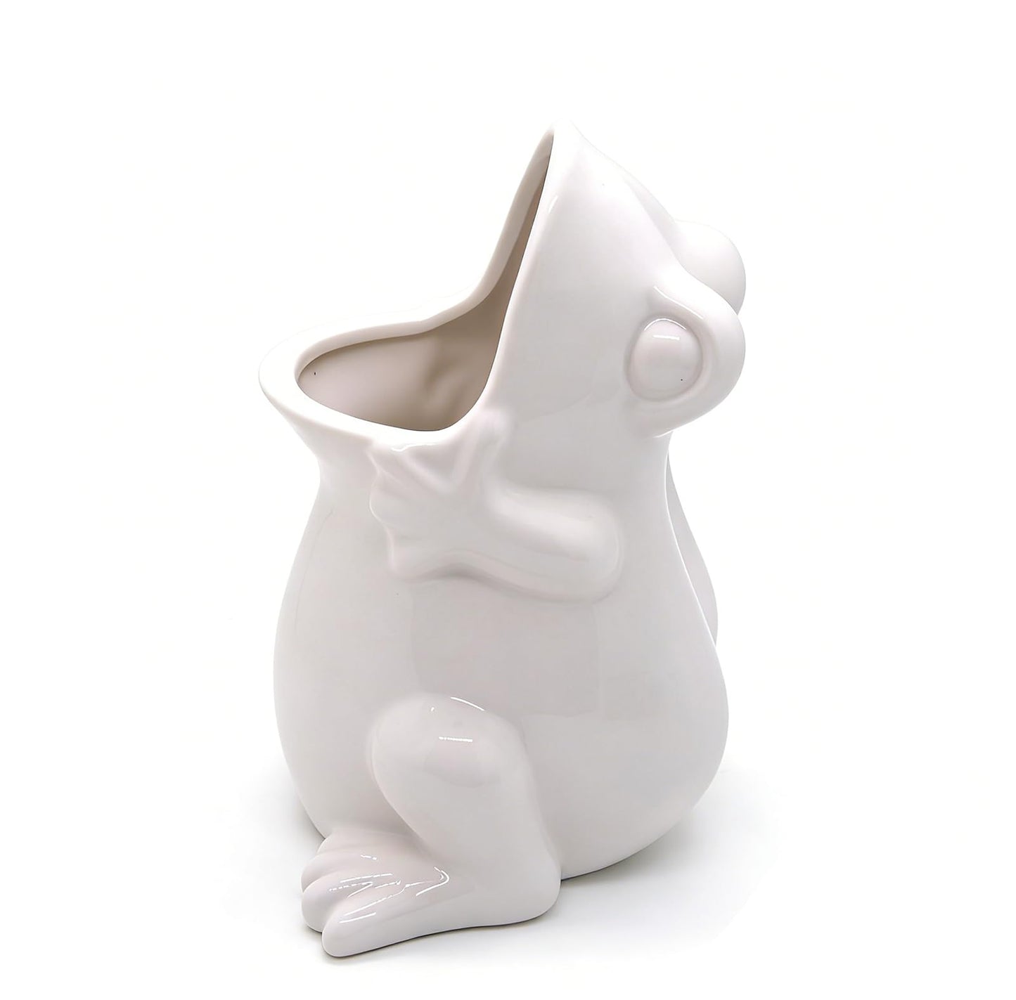 MONMOB 7" Ceramic White Frog Shaped Plant Pot for Bonsai Flower Succulent Planter Candy Dish Pencil Holder Frog Home Garden Decor Multipurpose Gifts for Mom Grandma Women