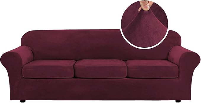 H.VERSAILTEX Velvet 4 Piece High Stretch Sofa Slipcover Cover Furniture