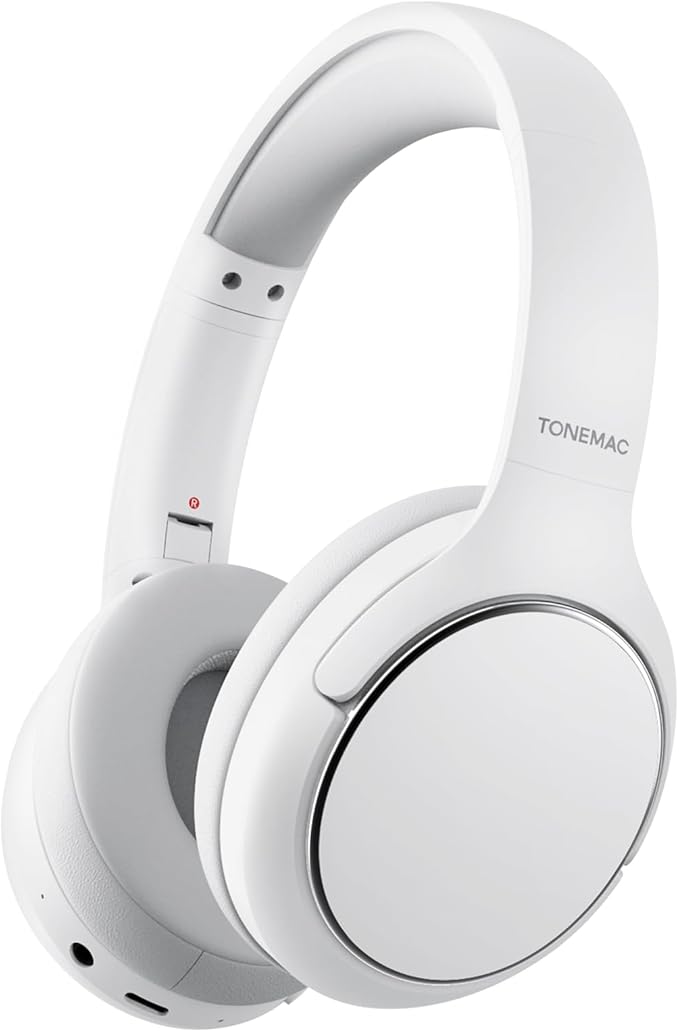 TONEMAC H2 Wireless Headphones,Over Ear Bluetooth Headphones,50H Playtime,Wireless Headset with Mic,Foldable Lightweight Bluetooth Headset with Deep Bass,HiFi Stereo Sound for Travel Work Smartphone