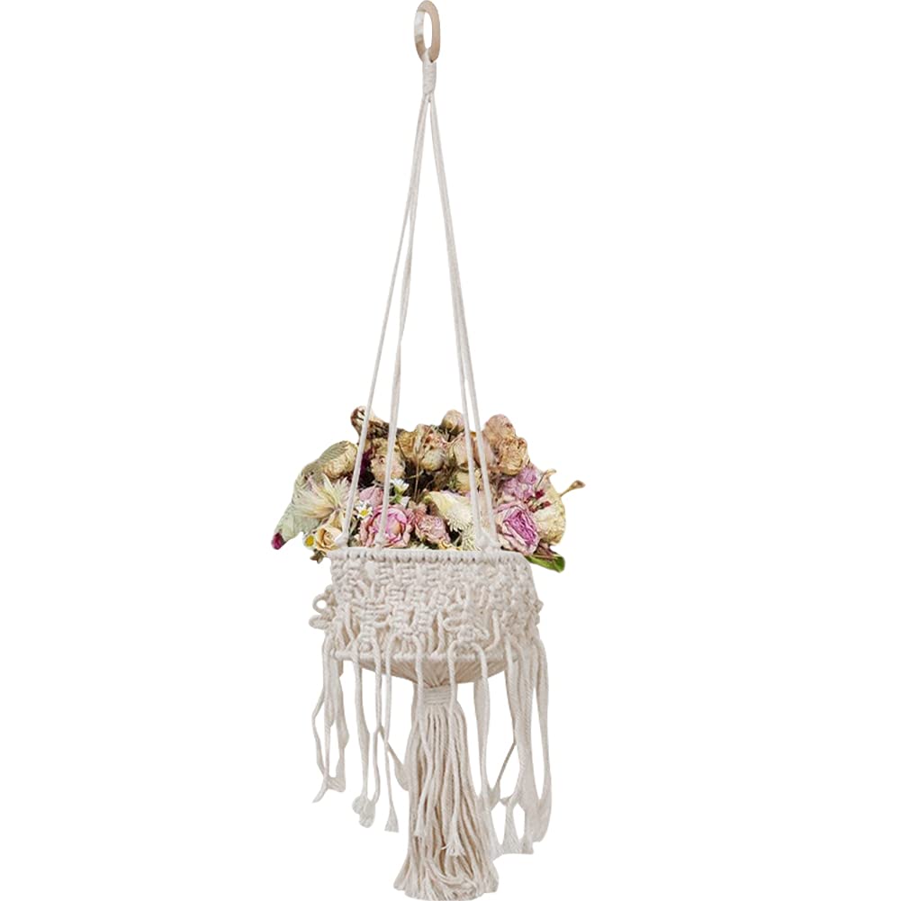 Kelendle Macrame Plant Hangers with Tassels Indoor Hanging Planters Basket Handmade Cotton Rope Flower Pots Holder Stand Boho Home Decor Outdoor Decorations Round White