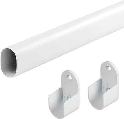 Oval Closet Rod for Hanging Clothes Adjustable Closet Rods 18 to 87 Inch Heavy Duty White Poles Bar Closet Rod Expandable for Wardrobes Laundry RV