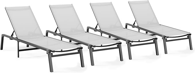 Patio Chaise Lounge Chair Set of 4, Foldable Lounge Chair