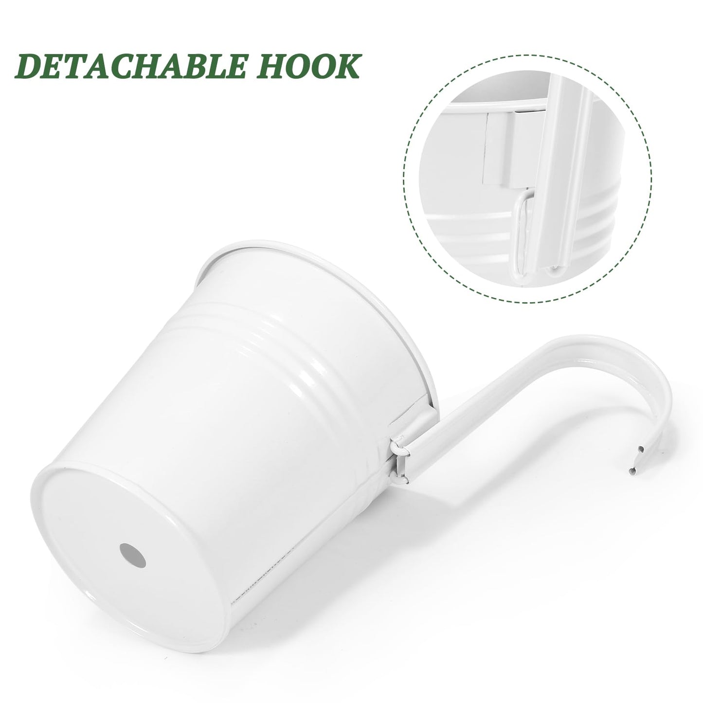 HowRU Metal Iron Flower Pots for Railing Fence Hanging Bucket Pots(5 Pcs) and Hanging Flower Pots Metal Iron Bucket Planter(10 Pcs) (White)