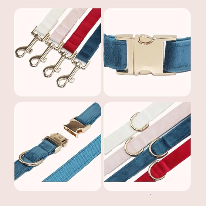 Velvet Dog Collar and Leash Set with Quick Release Metal Buckle | Bright & Stylish Leash and Collar Set, Soft Heavy Duty Pet Collars Adjustable for Samll Medium Large Dogs or Cats