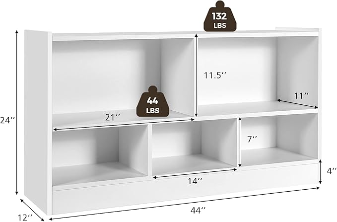Tangkula 5 Cube Bookcase, 2 Tier Wooden Storage Open Bookshelf, Kid's Playroom