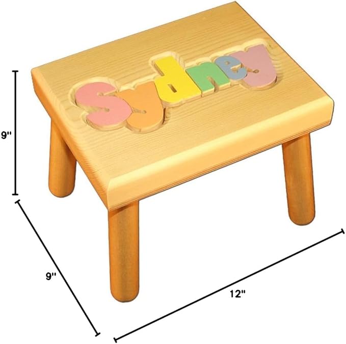Damhorst Toys Personalized Wooden Child's Name Puzzle Stool Pastel Colors
