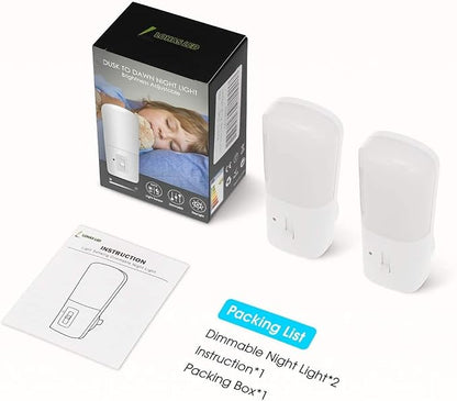 L LOHAS LED Dimmable Night Light[2 Pack], Plug in Night Lights with Dusk to Dawn Sensor, Daylight 5000k from 5-80 LM Brightness Adjustable, Bright Mini Wall Nightlight for Kids Room, Stairway