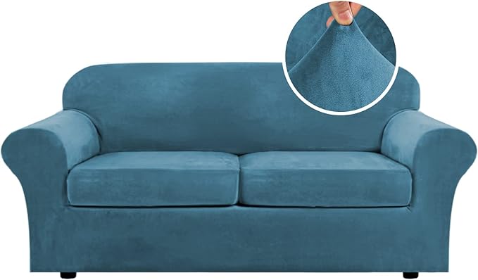 H.VERSAILTEX Real Velvet Plush 3 Piece Stretch Sofa Covers Couch Covers