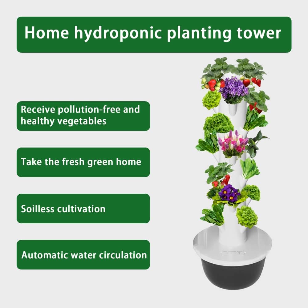 GRETEGO G&GO Hydroponics Growing System Kit, Aero Gardening System, Hydroponic Tower|28 Net Pots for Tomato, Green Salad, Strawberry Tower in Your Indoor Vegetable Garden