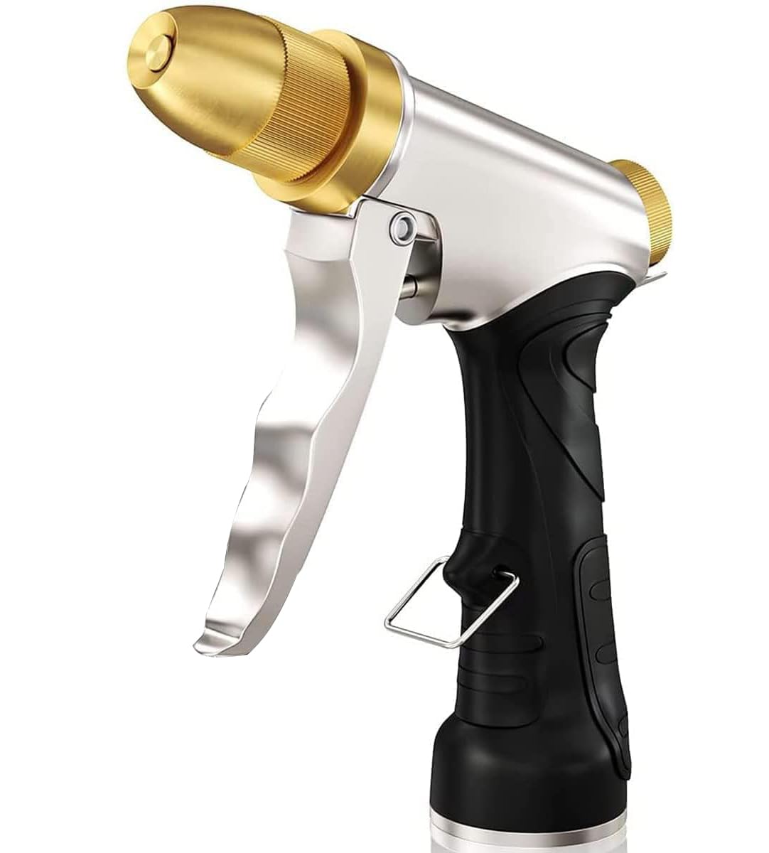 ESOW Garden Hose Nozzle 100% Heavy Duty Metal, Full Brass Nozzle & ABS Non-slip Ergonomic Grip, 4 Watering Patterns, High Pressure Metal Spray Gun for Watering Plants, Car Wash and Showering Dog