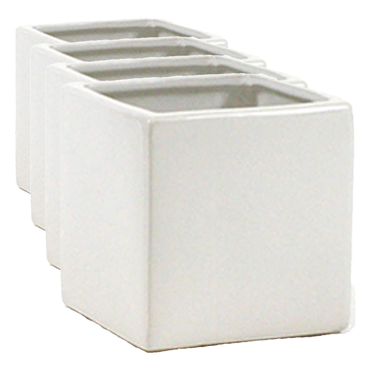 WGVI WGV Ceramic Cube Vase Width 4" Height 4" (Fits 3" Pot) Elegant Modern Block Square Floral Planter Terrarium Container Table Dresser for Event Accent Home Office Decor White 1 Piece (Pack of 4)