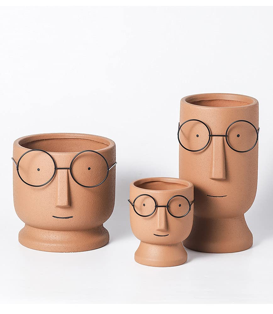 ace Planters Pots,5.12 inch Modern Unglazed Terracotta Pots Ceramic Human Face Vase Succulent Head Planter Pot Face Flower Pot Containers with Drainage Hole for Indoor Plants Home Desk Dec(Terracotta)