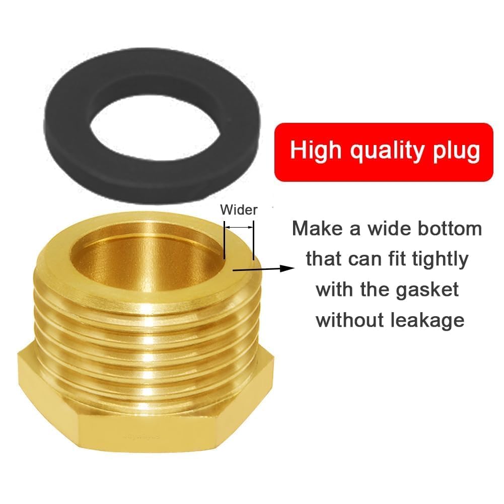 Joywayus Brass Garden Hose Plugs Caps Kit, 4PCS 3/4" GHT Male Plug + 4PCS 3/4" GHT Female Cap, Hex Watering Pipe Fittings with Washers