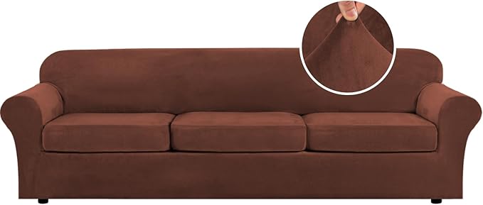 H.VERSAILTEX Modern Velvet Plush 4 Piece High Stretch Sofa Slipcover Furniture