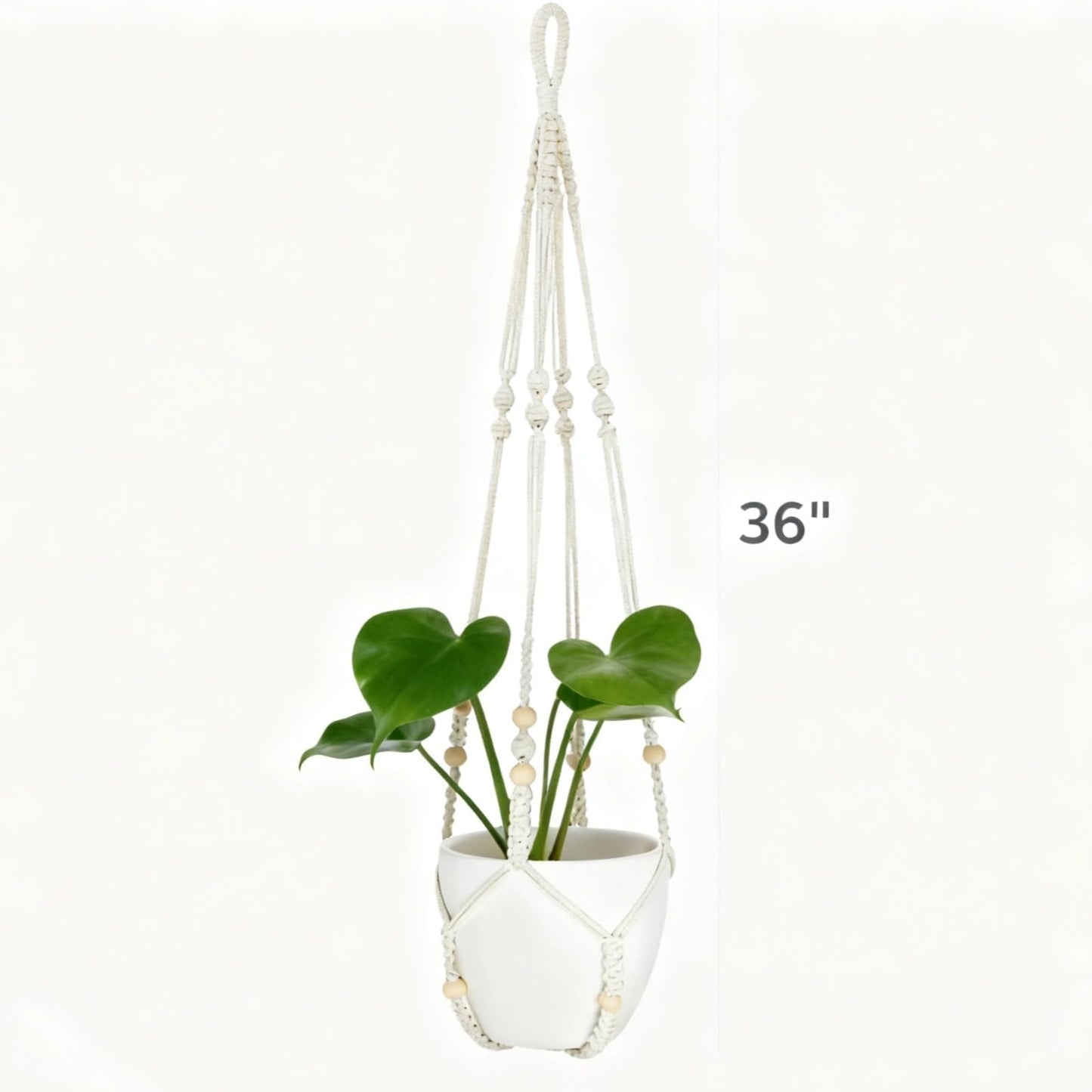 UlifeBetter 2 Pack Macrame Plant Hanger 36 Inch, Ivory Hanging Planter Holder with Wood Beads & No Tassels,Larg Hanging Baskets Indoor Outdoor Boho Home Decor for Flower Pots (2 Hooks Included)