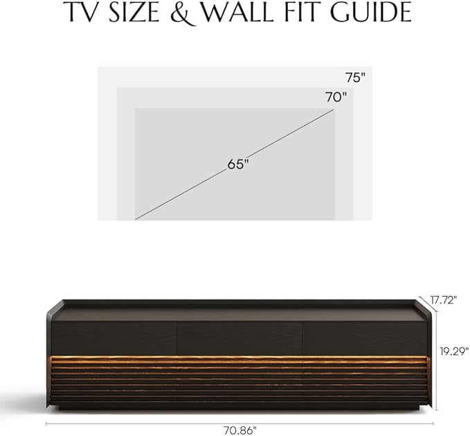 POVISON Fully-Assembled Mid Century Modern TV Stand, 70.87" Entertainment Center