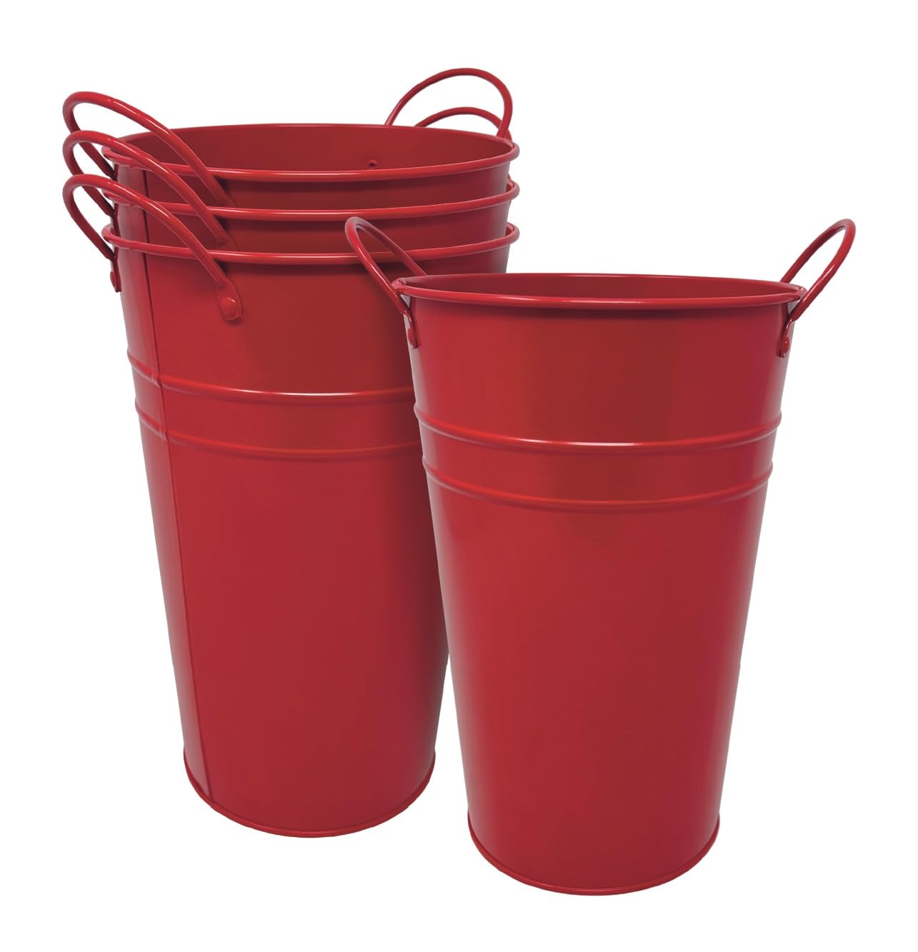 DAHO 4 Pack 9 Inch Tall Metal Planters with Handles, Flower Vases, Farmhouse Rustic Buckets for Home Decor, Garden, Patio, Party, Wedding Decorations, Farmhouse (Red, 9.06")