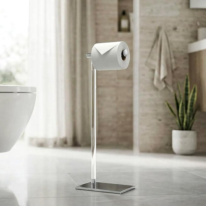 Gatco 1331C Modern Rectangle Base Freestanding Toilet Paper Holder, Chrome/Acrylic, Weighted Base Bathroom Tissue Stand 22.25"