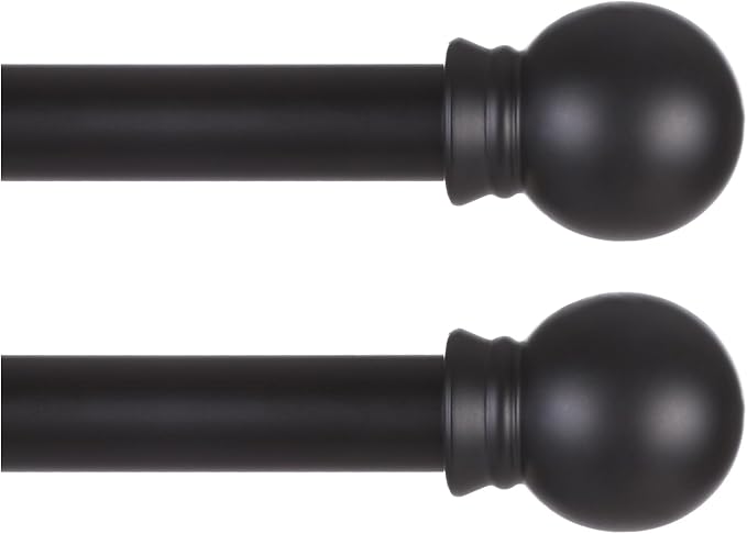 Thestoa 2 Pack Black Curtain Rods for Windows 66 to 120 Inch, 5/8" Diameter Matte Black Small Curtain Rods for Bedroom, Living Room, Kitchen, Outdoor, Farmhouse, Cafe