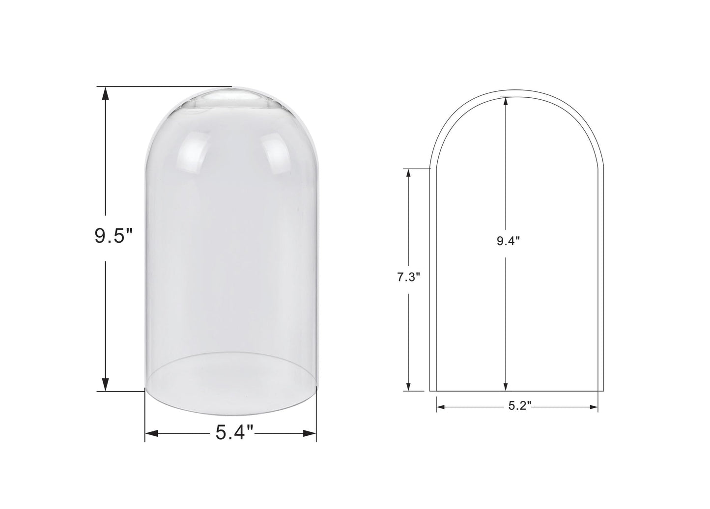 10" Tall Clear Glass Display Cloche, Dome Shape for Terrarium, Plants, Trinkets, Cakes, Figurines, LED Light String, Candle. Cloche Glass Dome, Bell Jar Display Case (1, 5.5"x10")