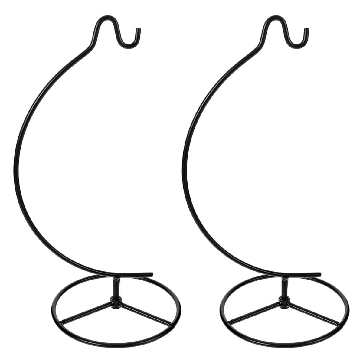 RUNROTOO 2pcs Moon-shaped Iron Hook Rack for Hanging Air Plant Holders and Micro Landscape Bottle Display Stands, Black Metal Ornament Display Hangers for Home Décor and Indoor Hanging Pots