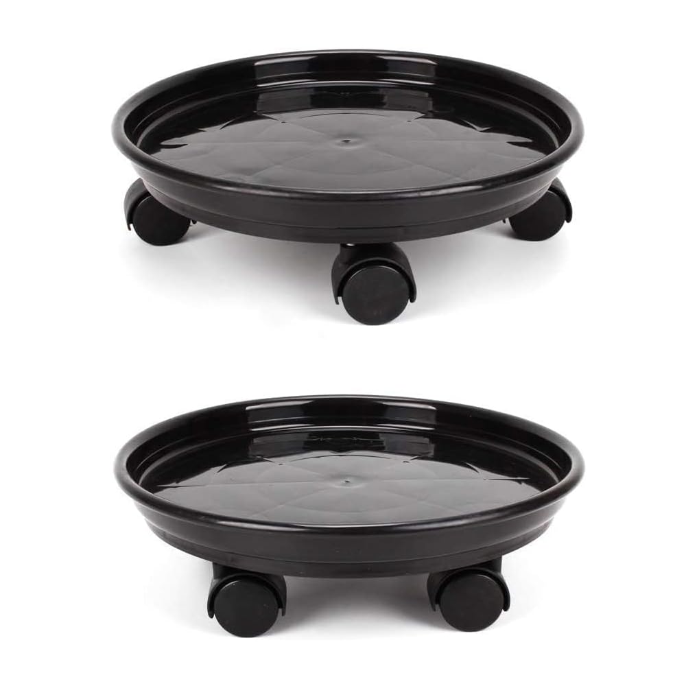 2Pcs Plant Caddy,Planter Pot Mover, Plant Pot Pallet Dolly Caster with Universal Wheels, Round Movable Planter Dolly Trolley Tray Pallet Outdoor Indoor Tree Flower Stand Planter (13 inch+2pcs+black)