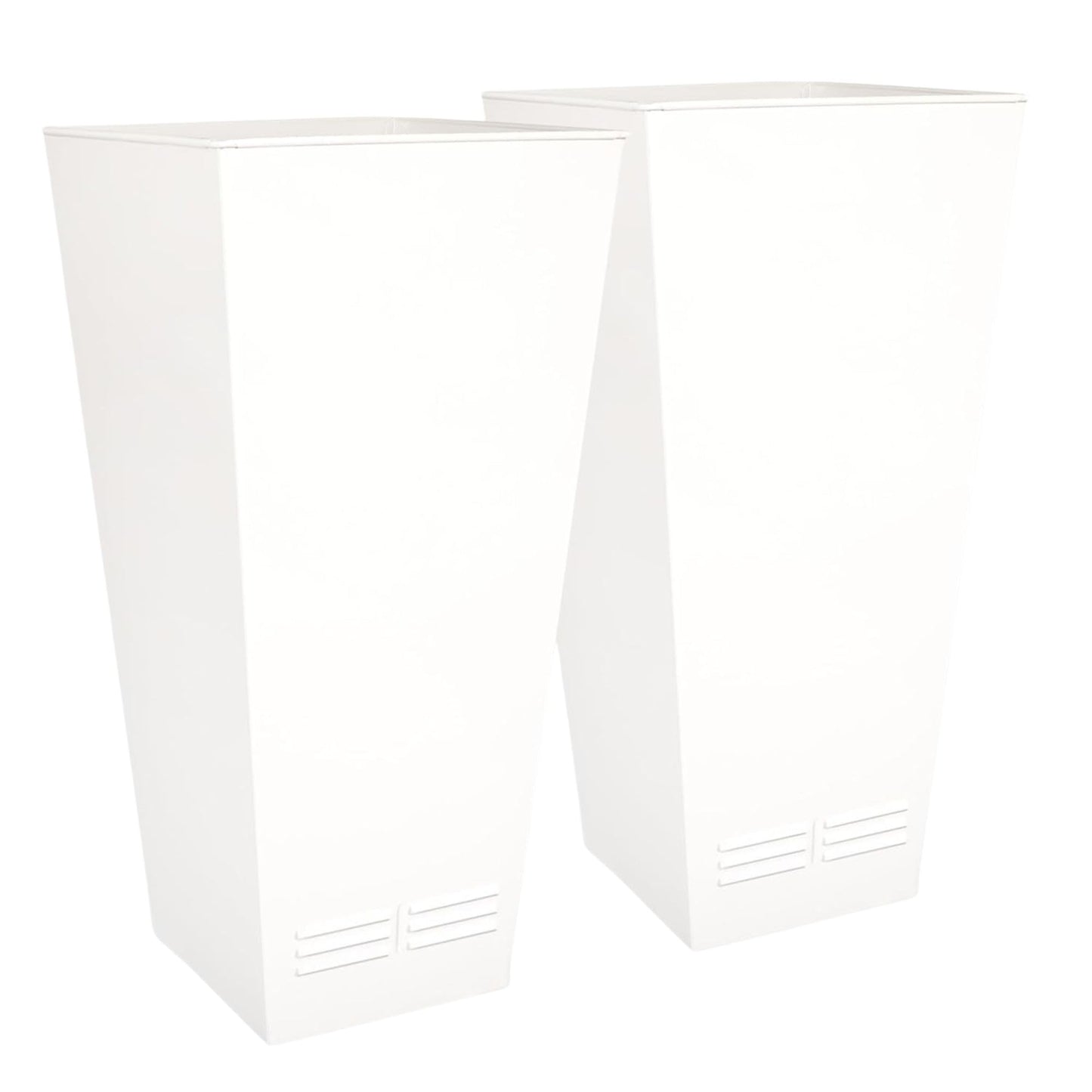 Worth 2 Pack 28" Tall Large Metal Planter, Tapered Steel Flower Pots with Insert Plate with Drain Holes & Air Vents for Indoor or Outdoor Use, White