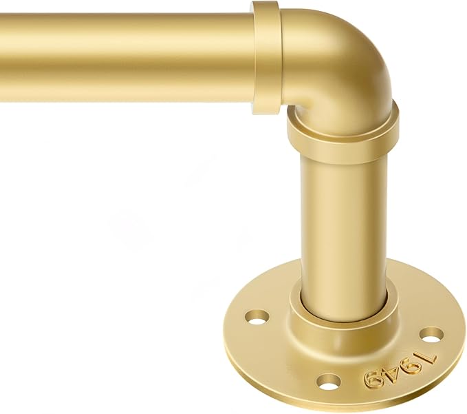 Zeerobee Curtain Rods for Windows 48 to 84, 1 Inch Industrial Wrap Around Gold Curtain Rod, Indoor/Outdoor Room Divider Adjustable Drapery Pole, 48"-86"