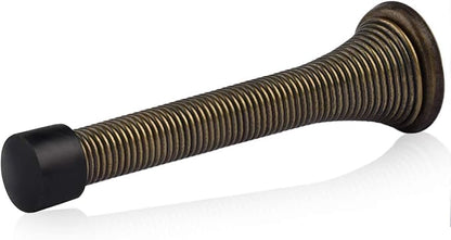 HOMOTEK 1 Pack Spring Door Stopper with Rubber Bumper 3-1/8" Flexible Spring Heavy Duty Wall Door Stop Low Mounted Door Bumper for Home (Antique Brass)