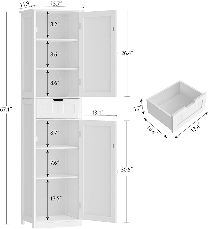Iwell 67" Tall Bathroom Cabinet, Storage Cabinet