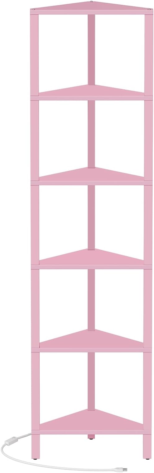 TUTOTAK Corner Shelf with LED Light, 6-Tier Corner Bookshelf