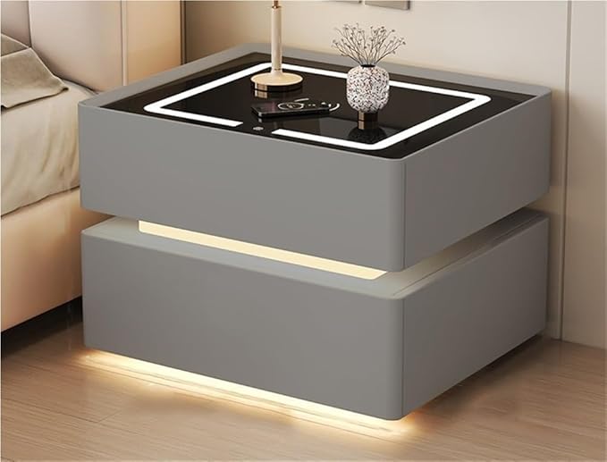 Smart Nightstand with Wireless Charging and Touch Sensing, Night Table Bedside