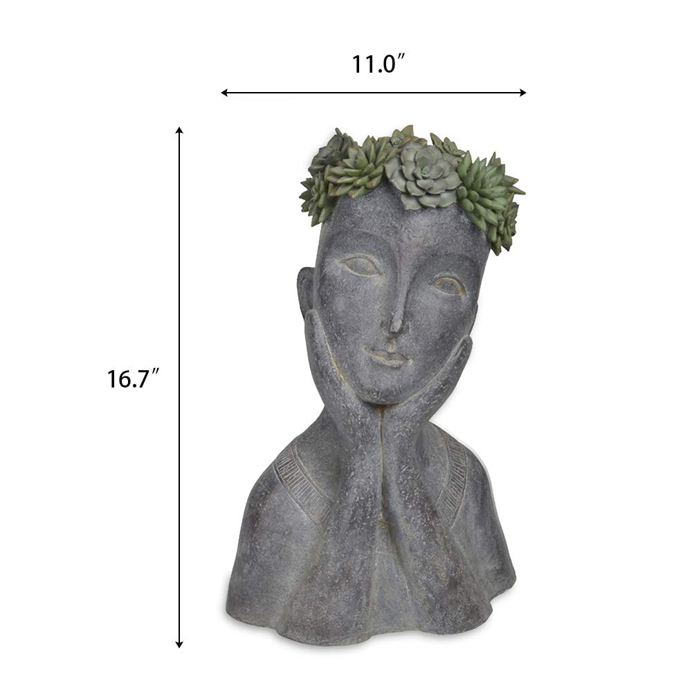 Newman House Studio Face Cactus Succulents Planter Pot - Indoor Outdoor Planter with Drainage Hole Garden Statues Cute Plants Pot Flower Pot Farmhouse Decor 11 * 8.5 * 16.5 inch